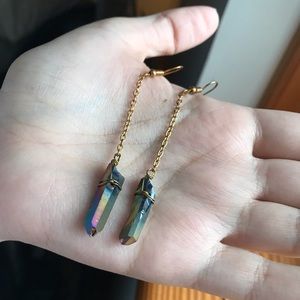 Rainbow raw crystal dangle earrings
